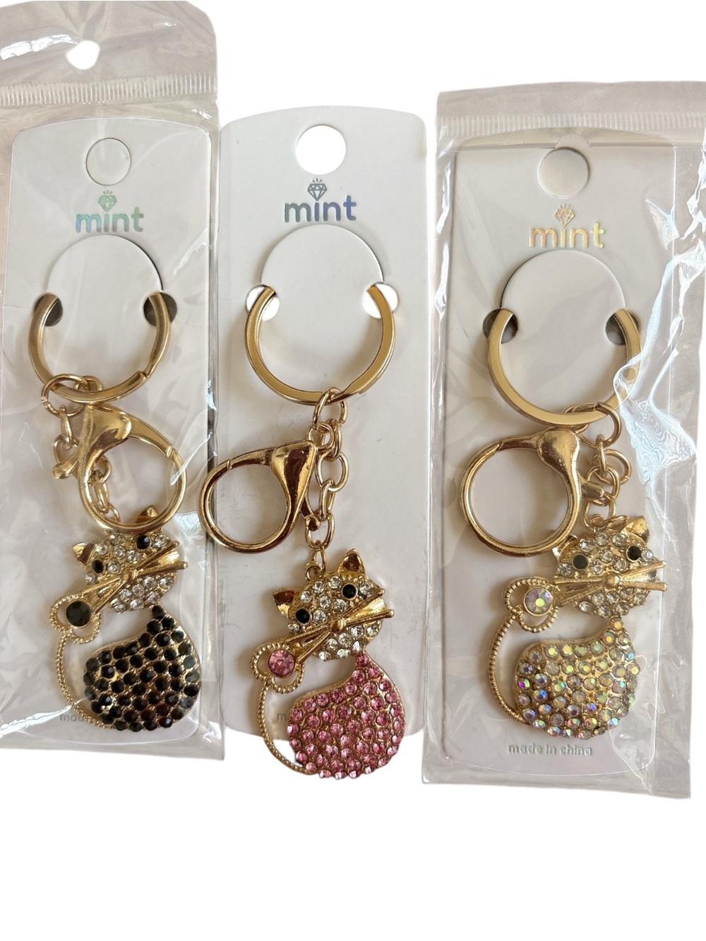Crystal Cat Key Ring Or Bag Charm Asst Colors